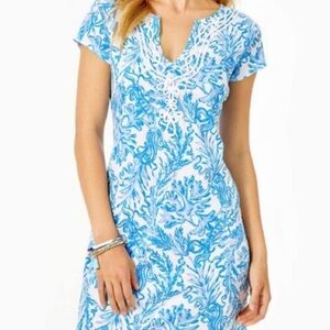 Lilly Pulitzer Brewster Sheath Cotton T-Shirt Dress Blue White Women XXS NWOT